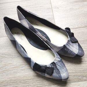 Lela Rose For Payless Black Gray White Plaid Ballet Flats Womens 8 Bow Shoes